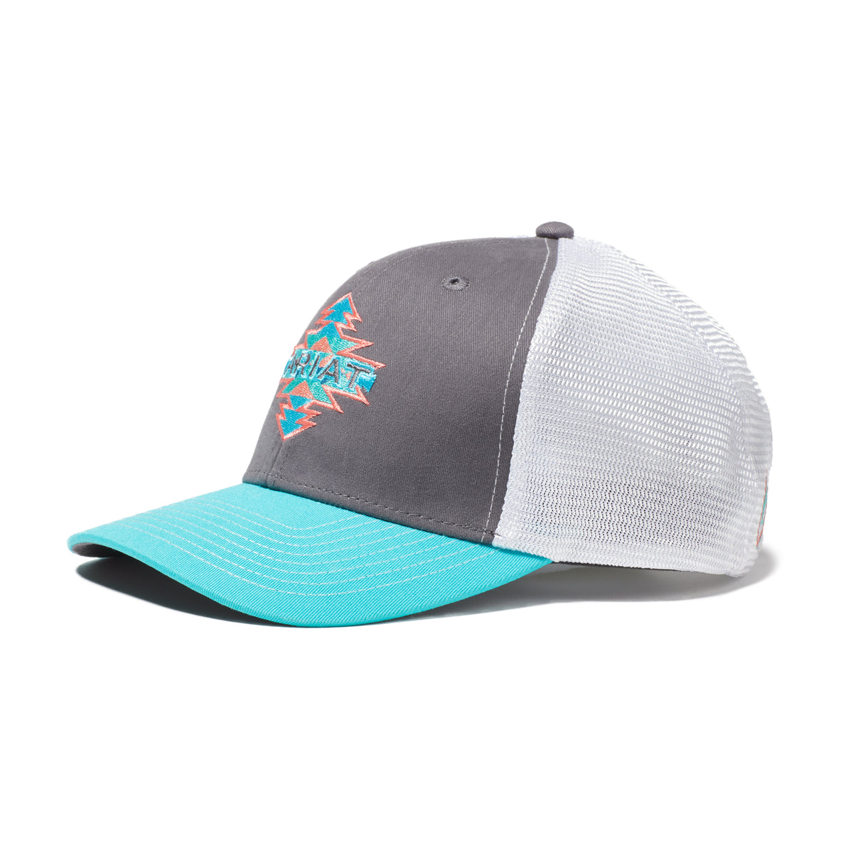 Ariat Aztec Logo Mesh Trucker Cap - Charcoal / White / Turquoise