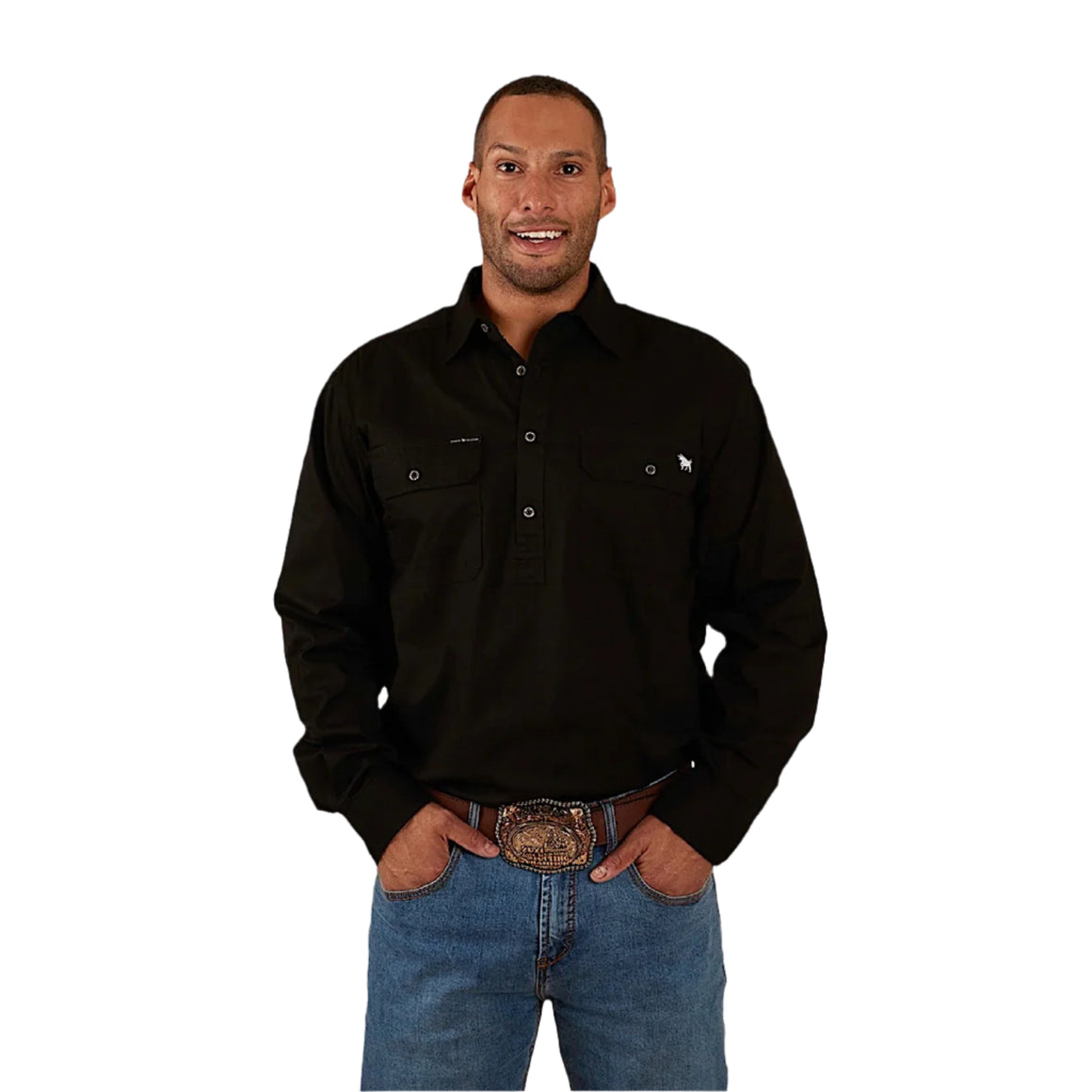 Ringers Western Men's King River Half Button Work Shirt - Black