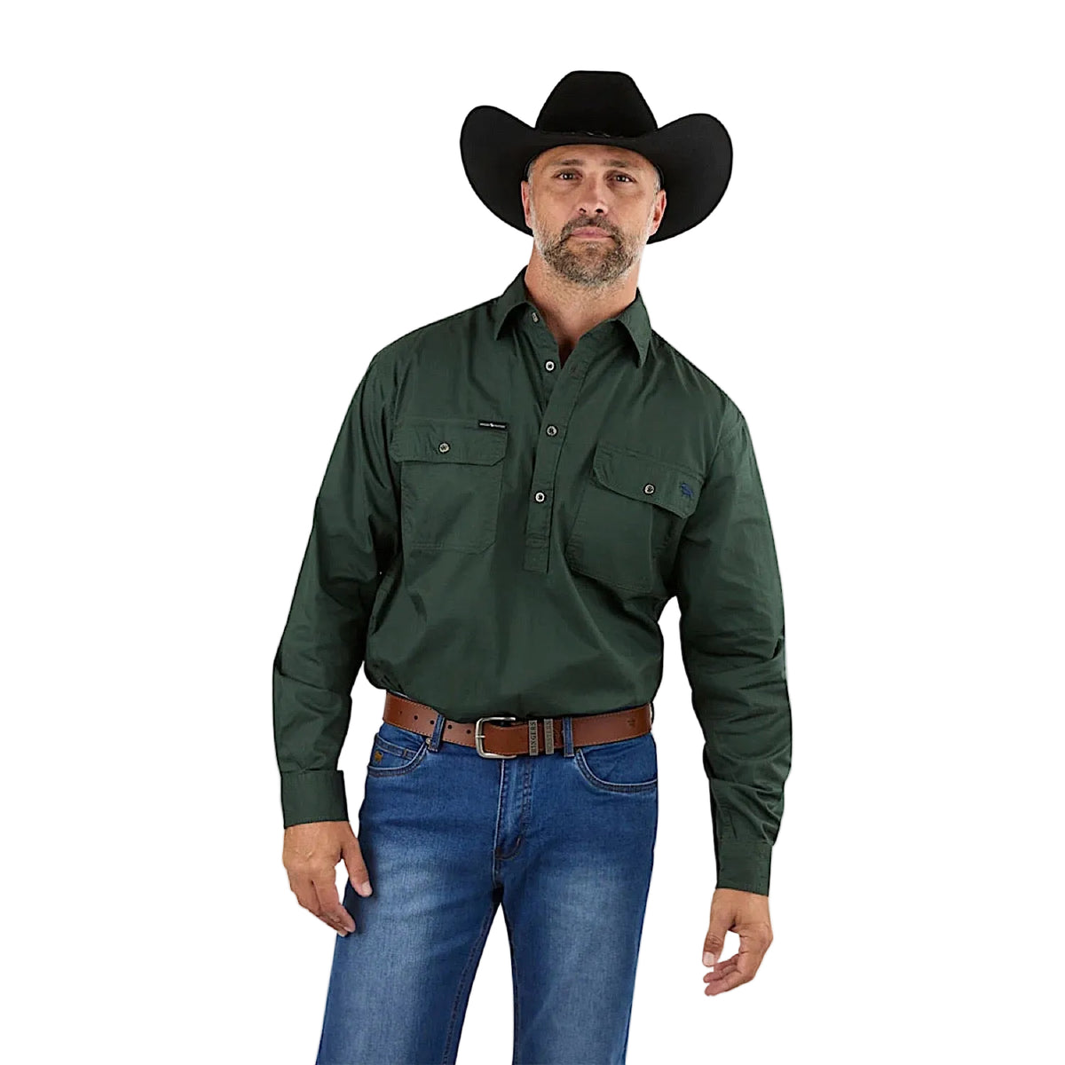 Ringers Western Men’s King River Half Button Work Shirt - Cargo Khaki