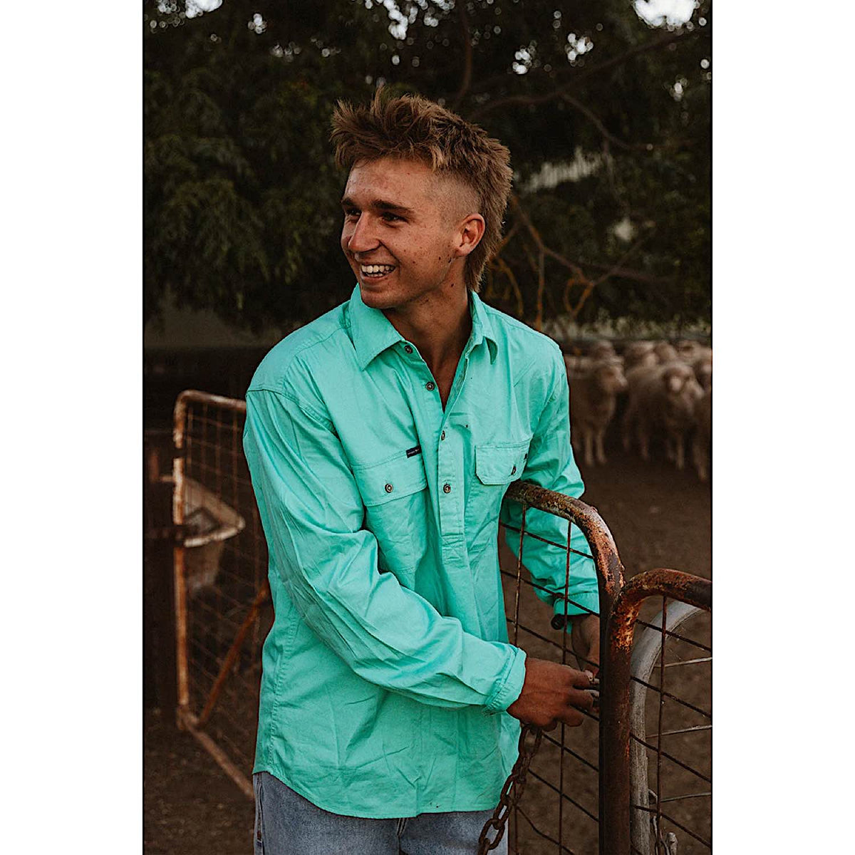 Ringers Western Men’s King River Half Button Work Shirt - Mint