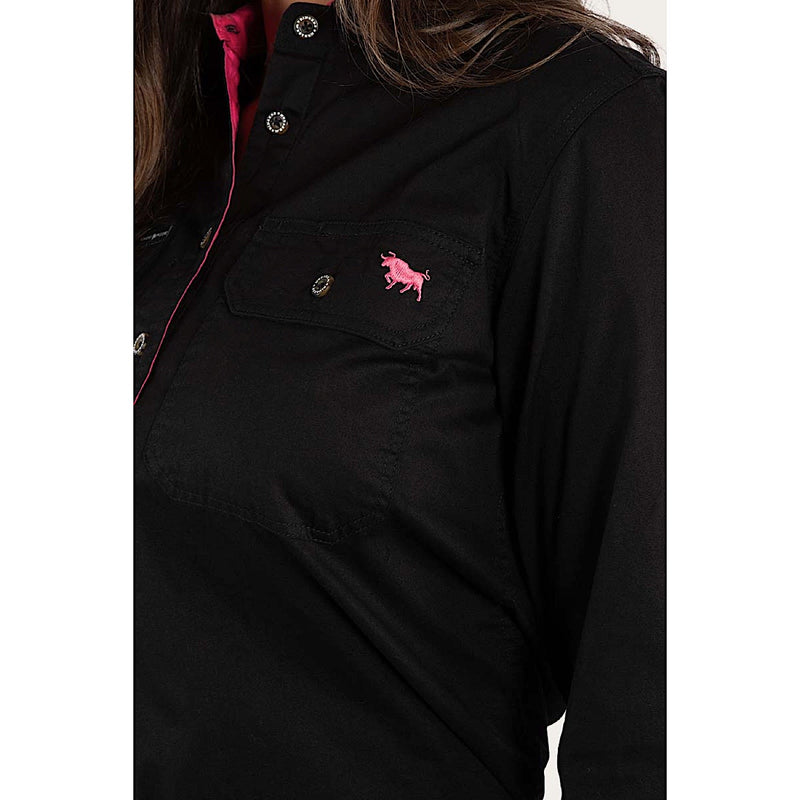 Ringers Western Women’s Pentecost River Half Button Work Shirt - Black/Melon