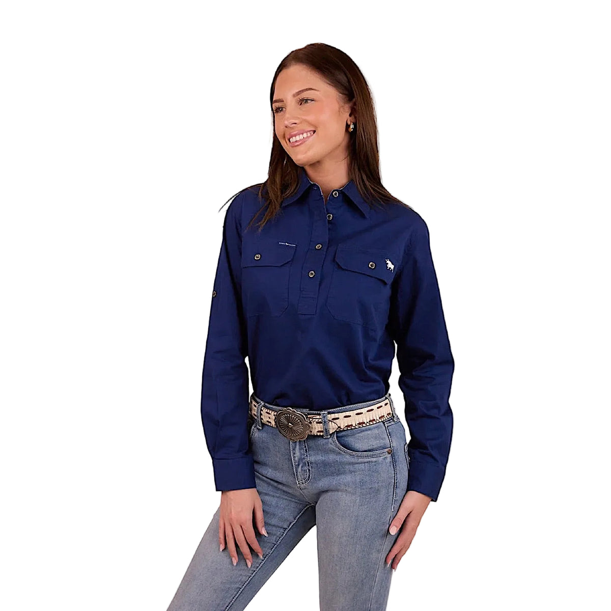 Ringers Western Women’s Pentecost River Half Button Work Shirt - Navy