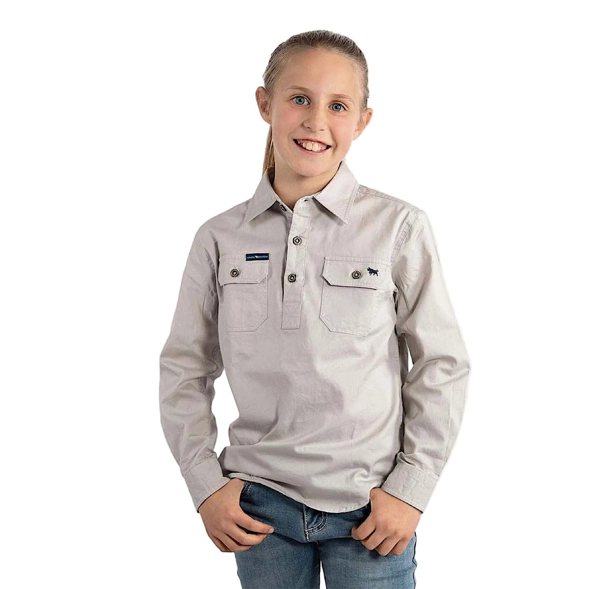 Ringers Western Kid’s Ord River Half Button Work Shirt - Beige