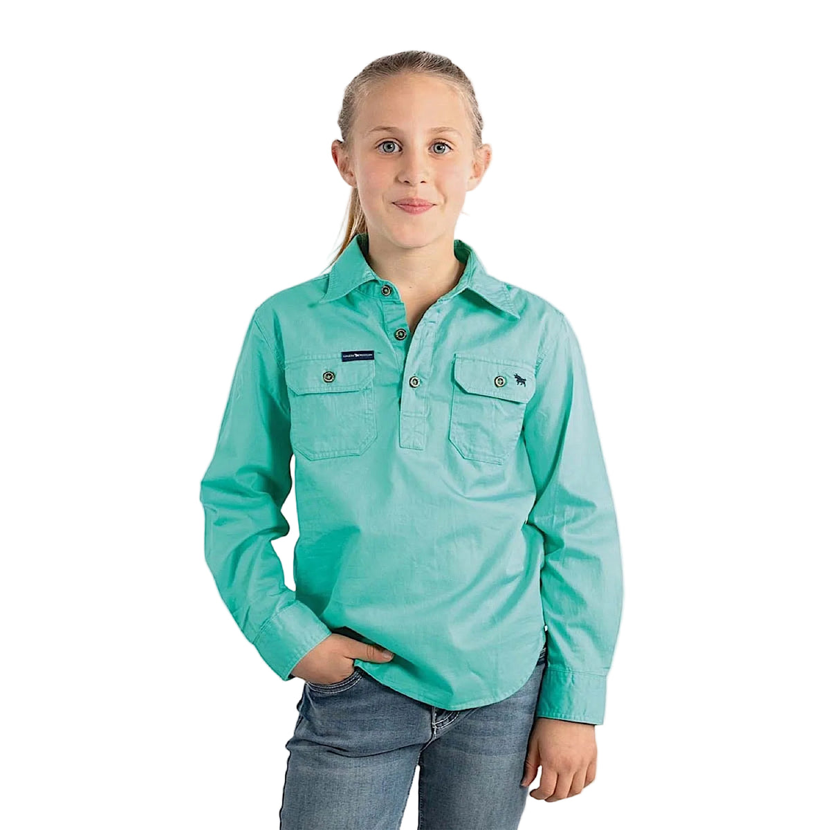 Ringers Western Kid’s Ord River Half Button Work Shirt - Mint