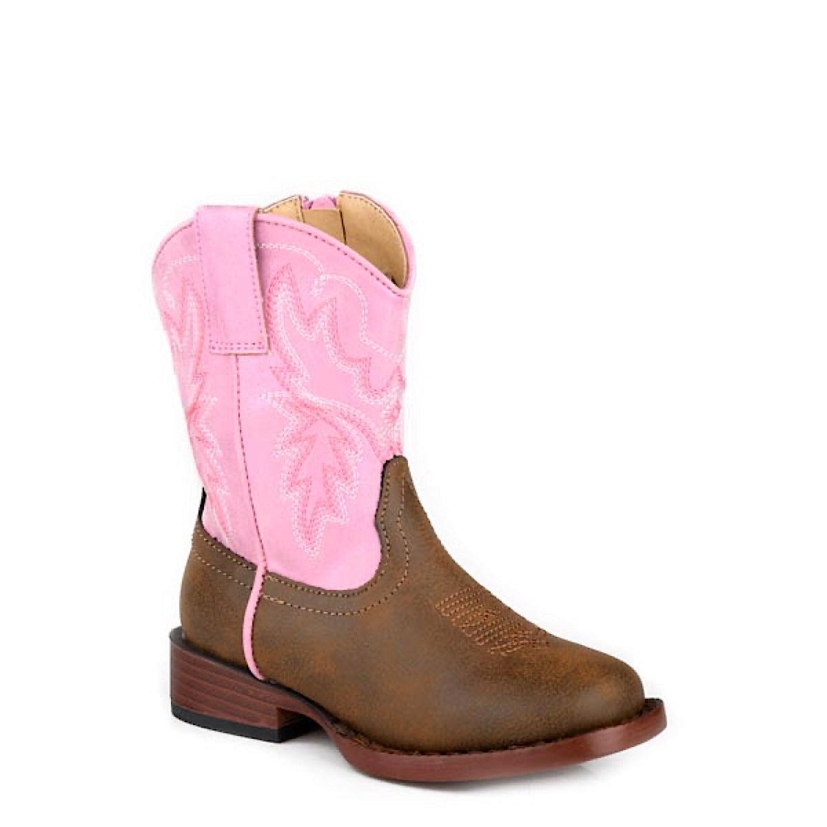 Roper TODDLER Gretchen Square Toe Western Boot - Tan / Pink