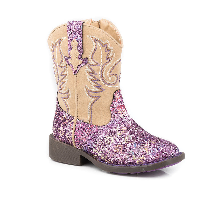 Roper Girls TODDLER Southwest Boot Glitter Purple/ Glitter Tan
