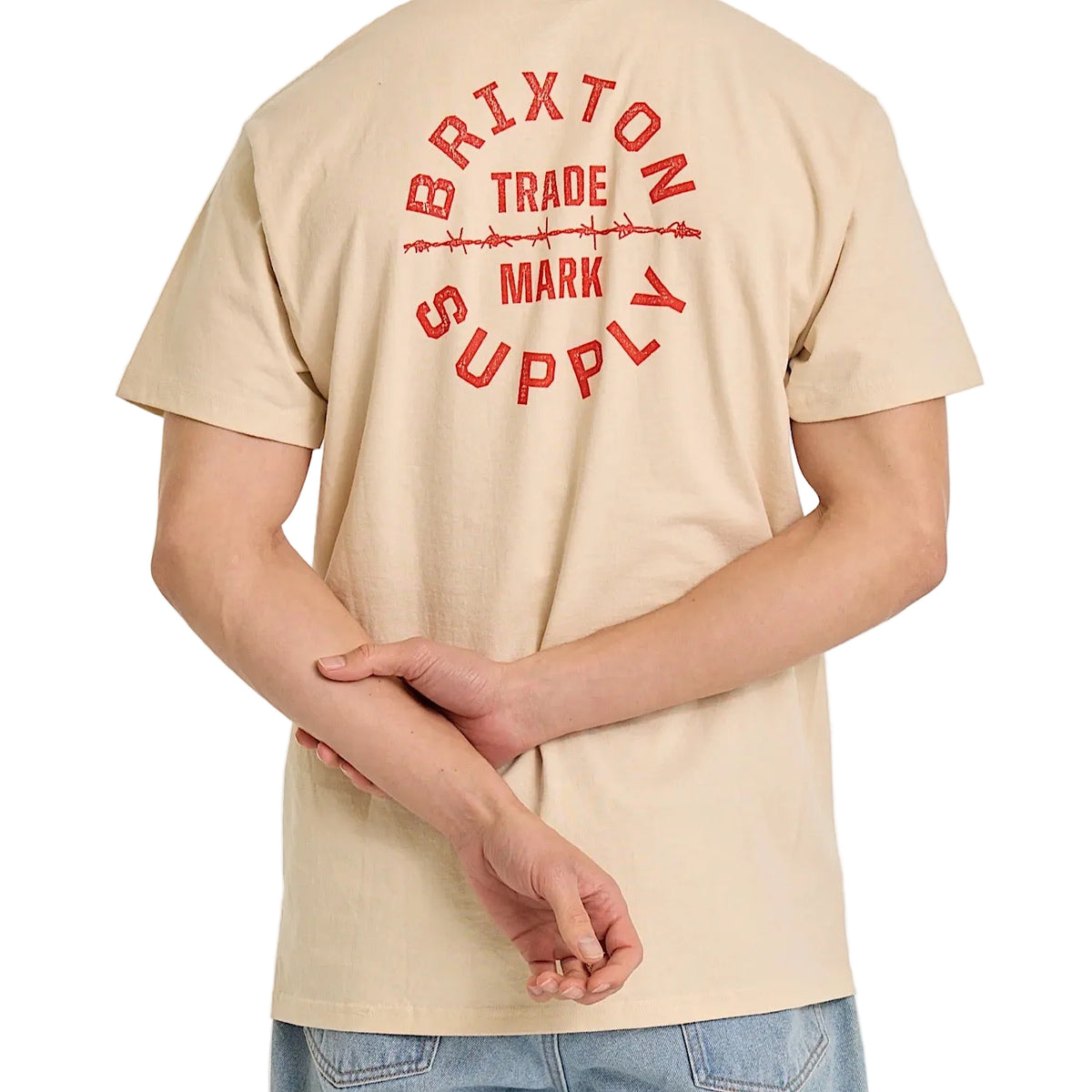 Brixton Men's Oath V Short Sleeve Standard Tee - Cream/Brick Red