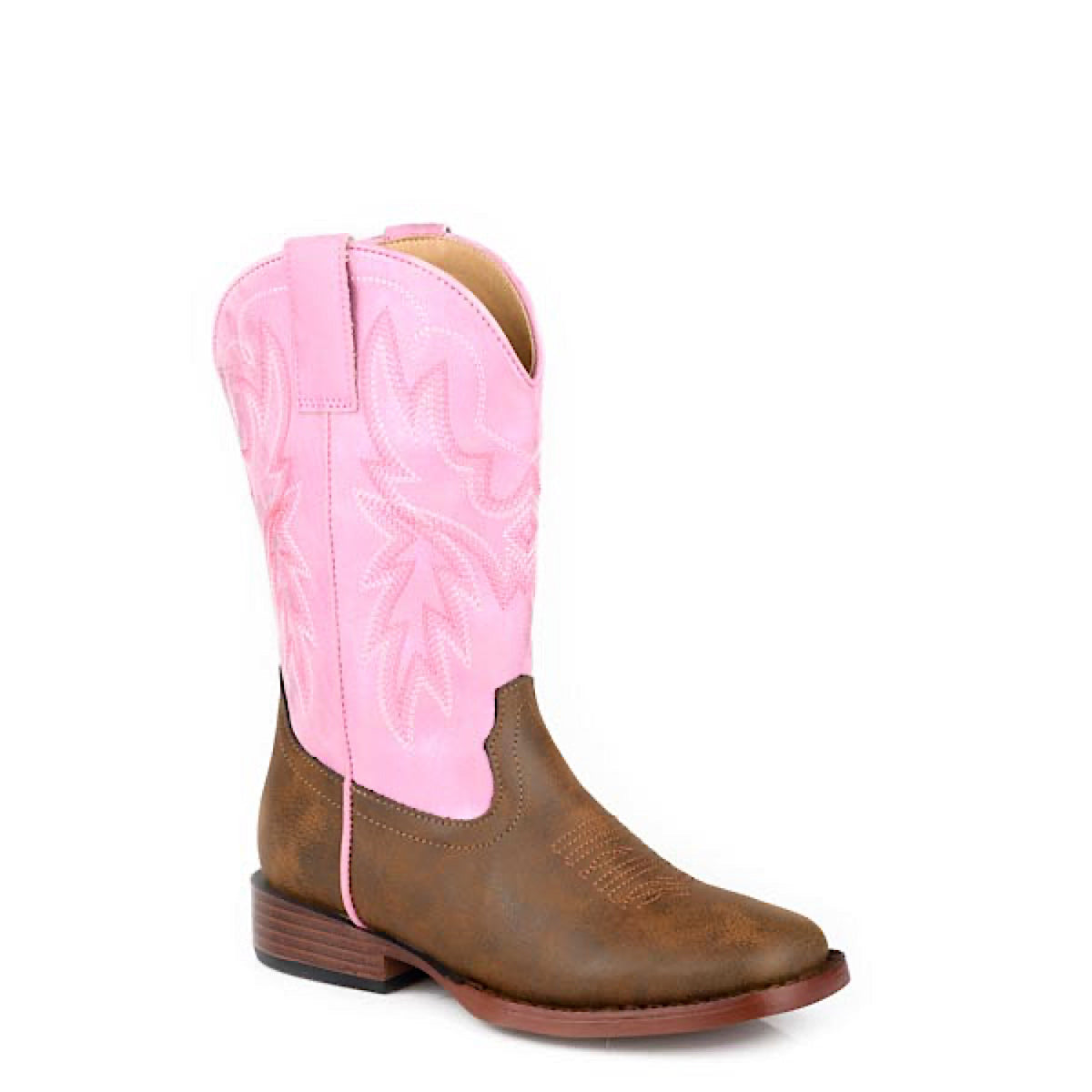 Roper LITTLE KIDS Gretchen Square Toe Western Boot - Tan / Pink