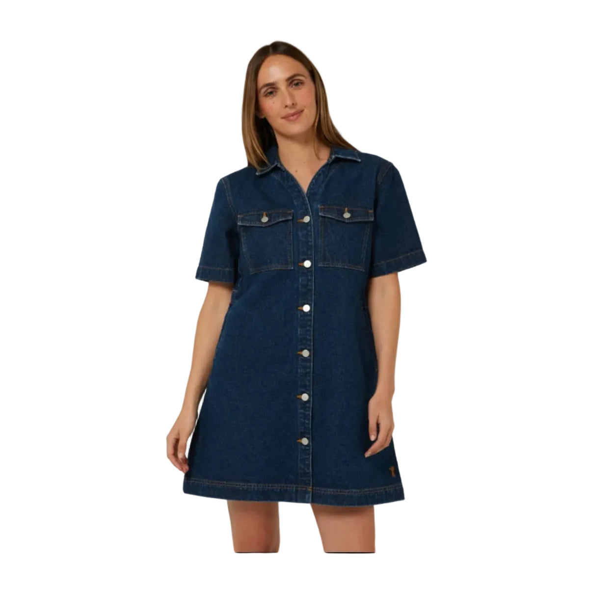 Pilbara Women's Josie Short Sleeve Denim Dress - Dark Indigo