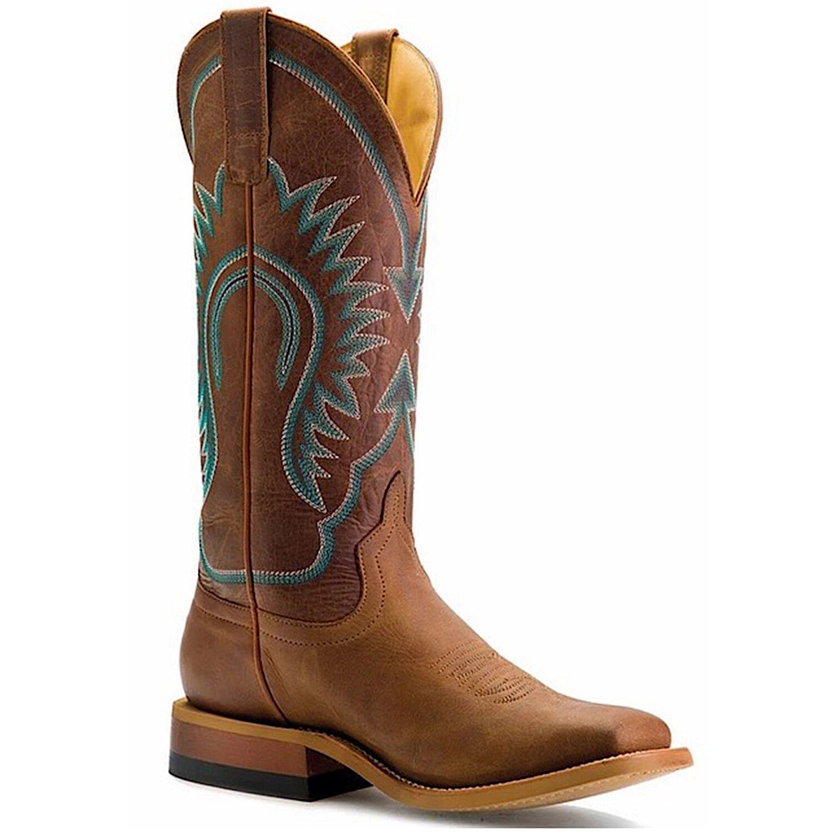 Macie Bean Women’s A Perfect Tan Square Toe Western Boots - Pecan Barking Iron/Turquoise Barcelona