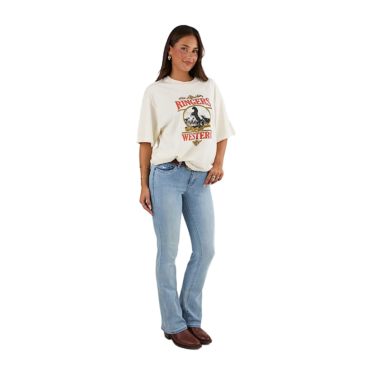 Ringers Western Women's Katherine Cowgirl Mid Rise Bootleg Jean - Light Blue
