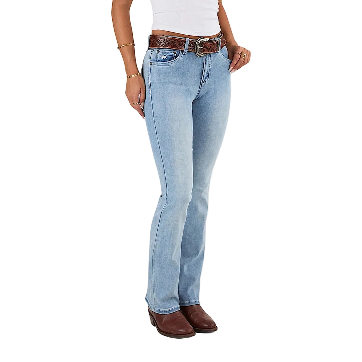 Ringers Western Women's Katherine Cowgirl Mid Rise Bootleg Jean - Light Blue