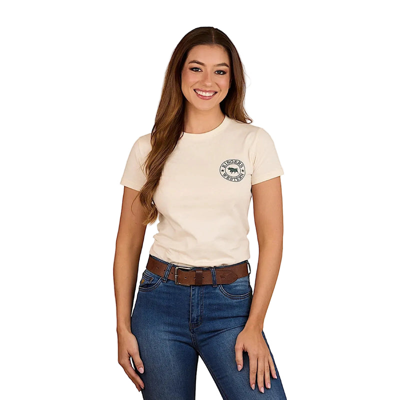 Ringers Western Women’s Signature Bull Classic Fit T-Shirt - Off White/Pine