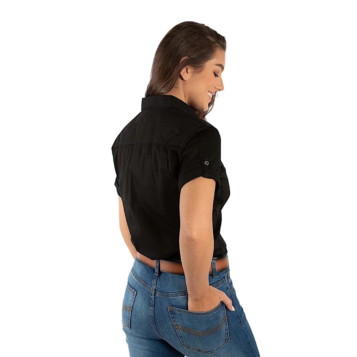 Ringers Western Women’s Jules Half Button Short Sleeve Work Shirt - Black/Melon