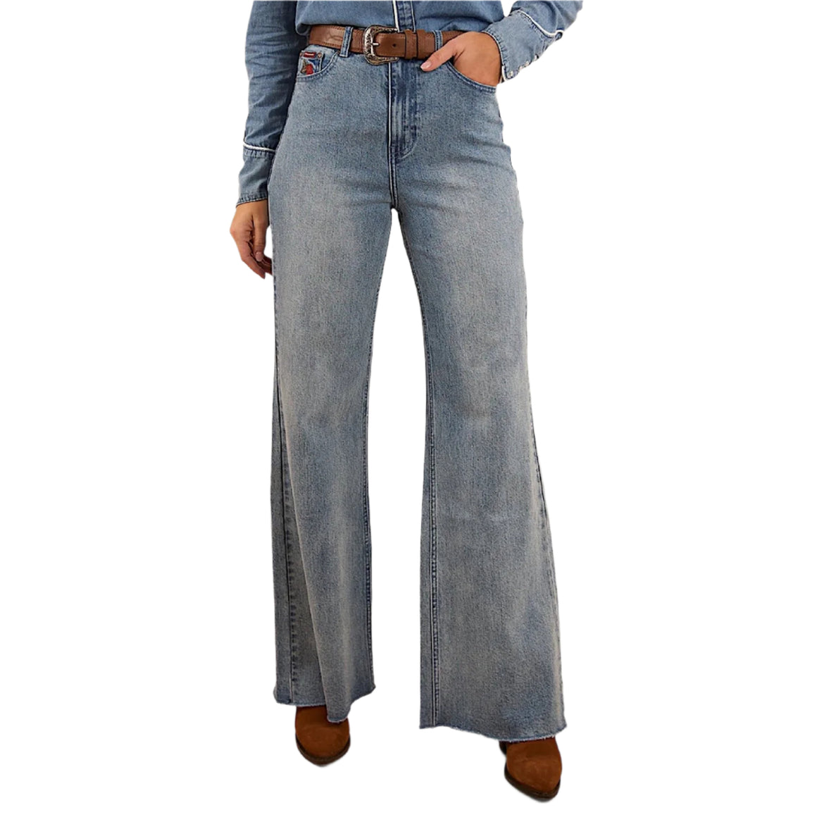 Ringers Western Women's Visalia Wide Leg Jean - Light Wash Blue