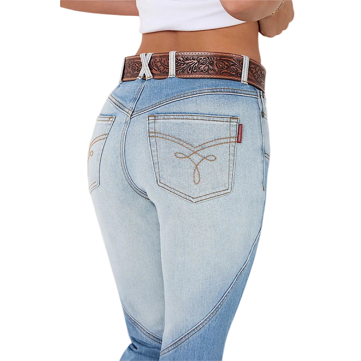 Ringers Western Women's Francesca High Rise Bootleg Western Jean - Vintage Light Blue/Dark Mid Blue