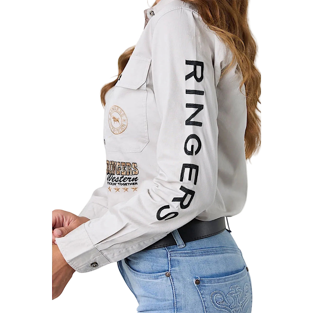 Ringers Western Women's Rodeo Spirit Full Button Work Shirt - Beige