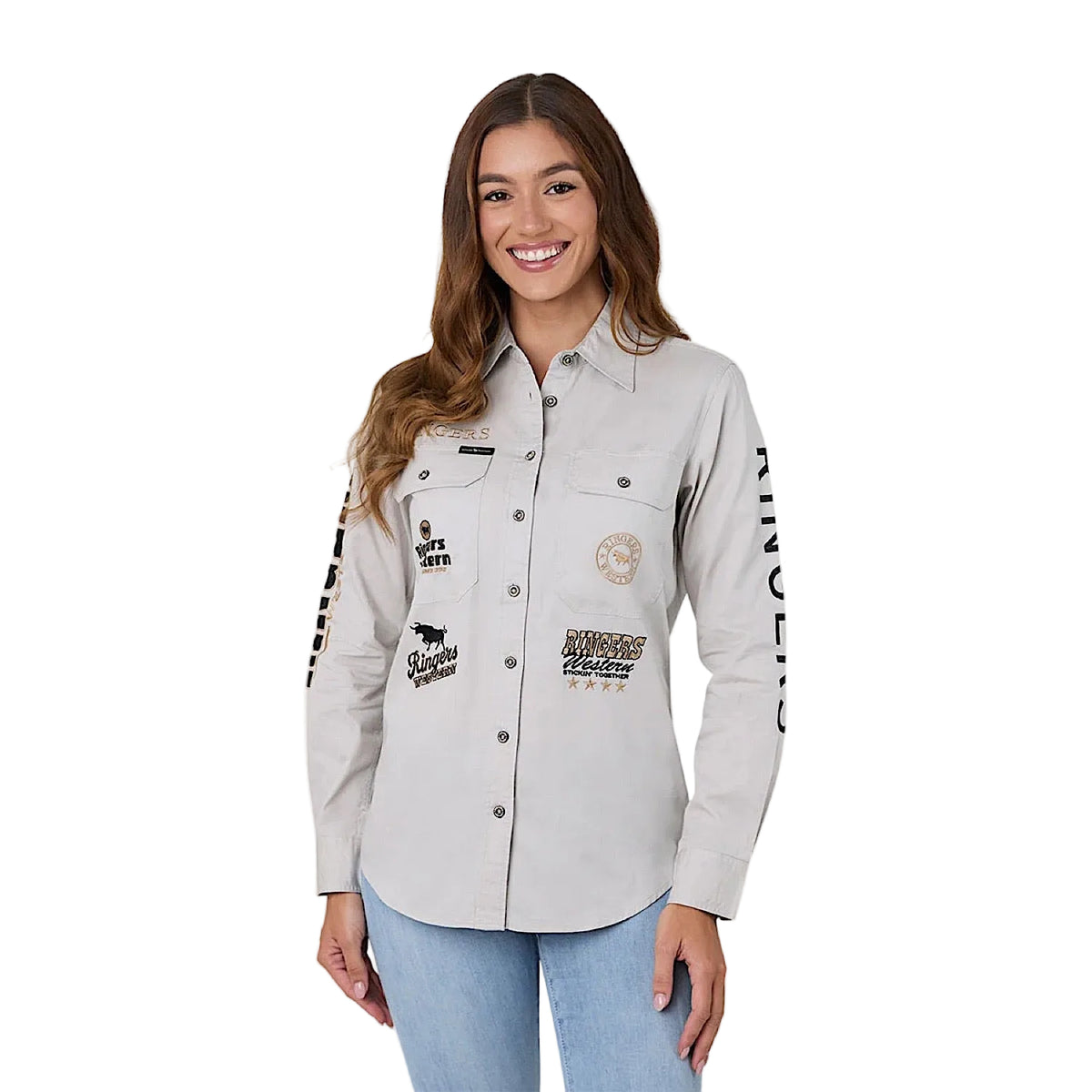Ringers Western Women's Rodeo Spirit Full Button Work Shirt - Beige