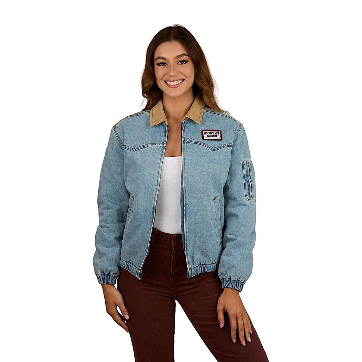 Ringers Western Women’s Charley Western Bomber Jacket - Light Wash Blue