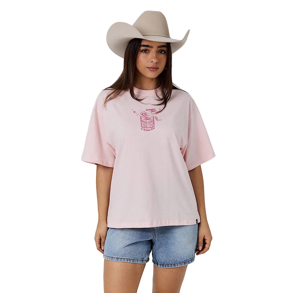 Ringers Western Women's Cowboy Tears Oversizes T-Shirt - Barely Pink