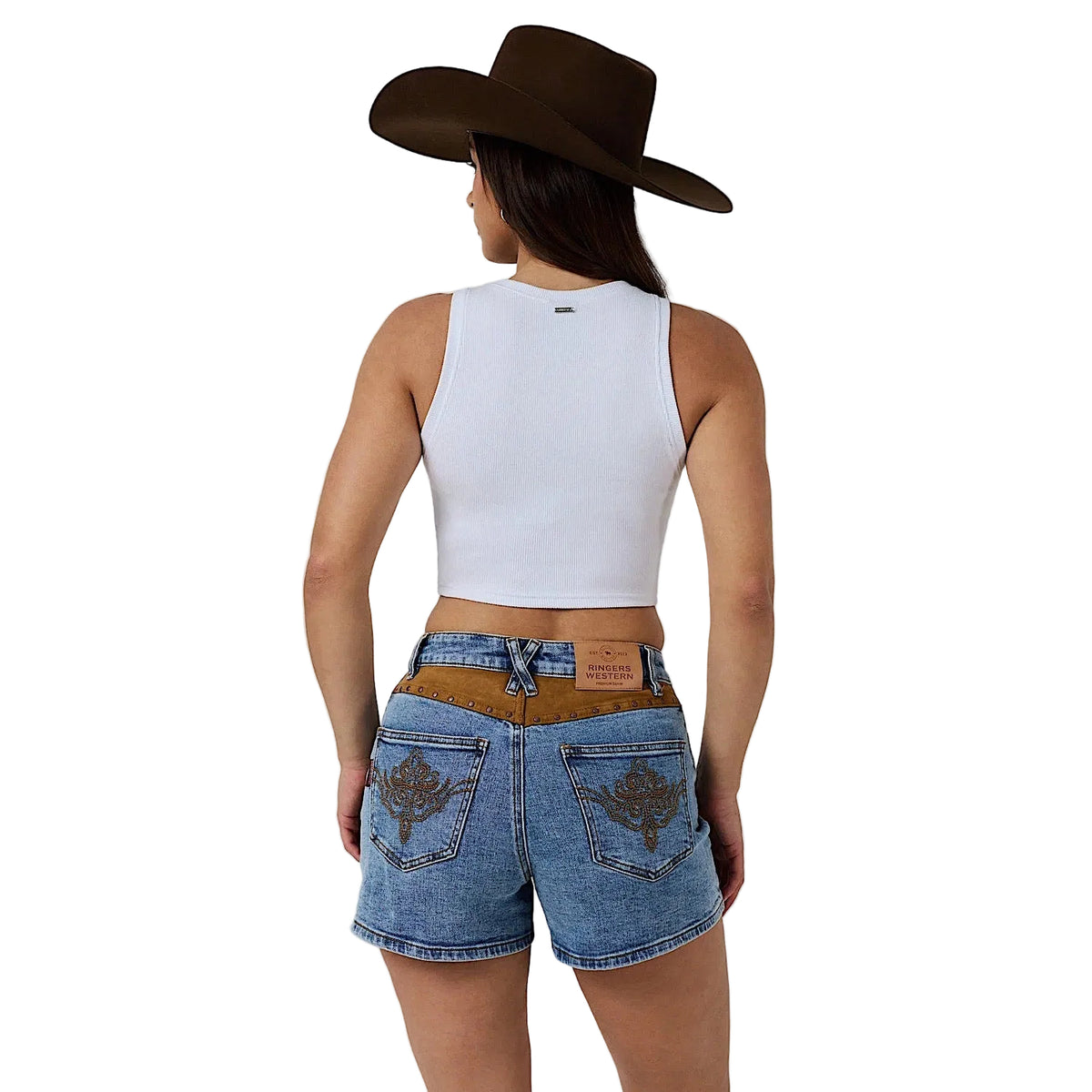Ringers Western Women's Nashville Faux Suede Trim Short - Mid Blue