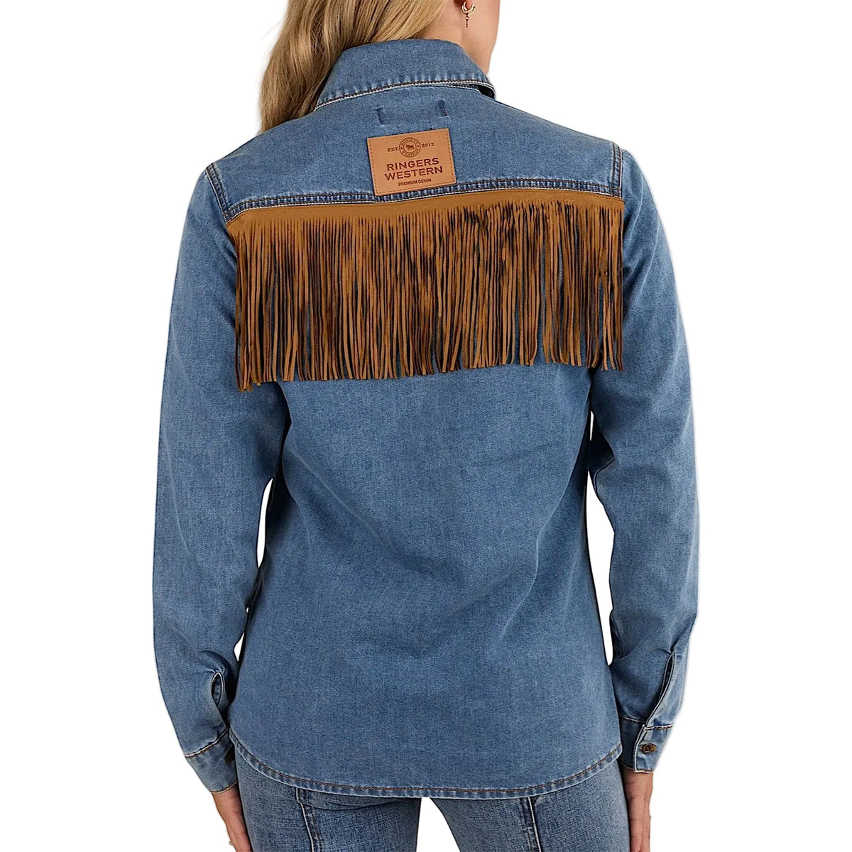 Ringers Western Women's Idaho Faux Suede Fringe Shirt - Mid Blue