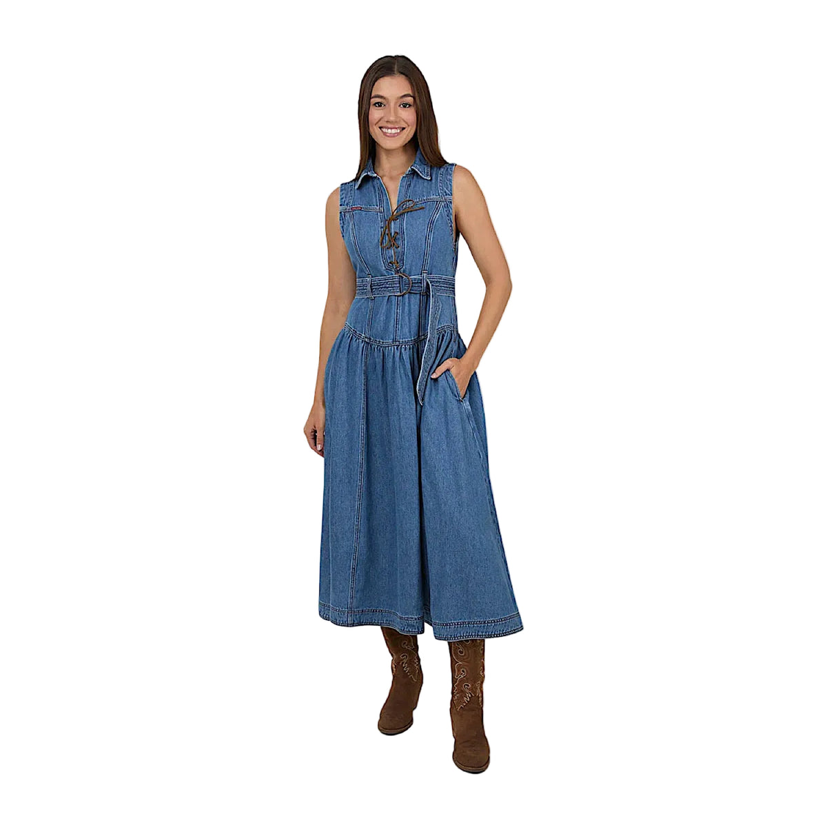 Ringers Western Women's Winona Lace Front Midi Dress - Mid Blue