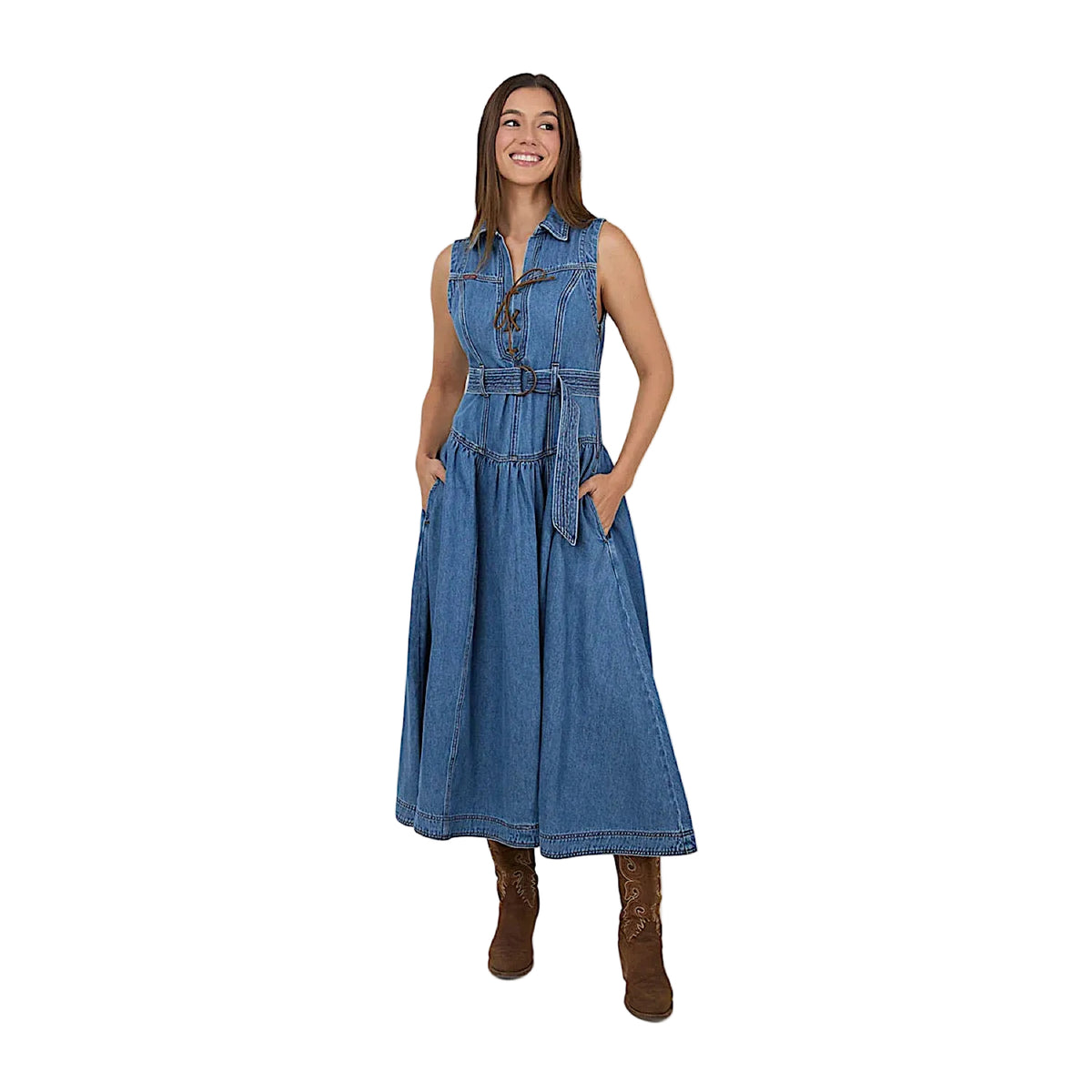 Ringers Western Women's Winona Lace Front Midi Dress - Mid Blue