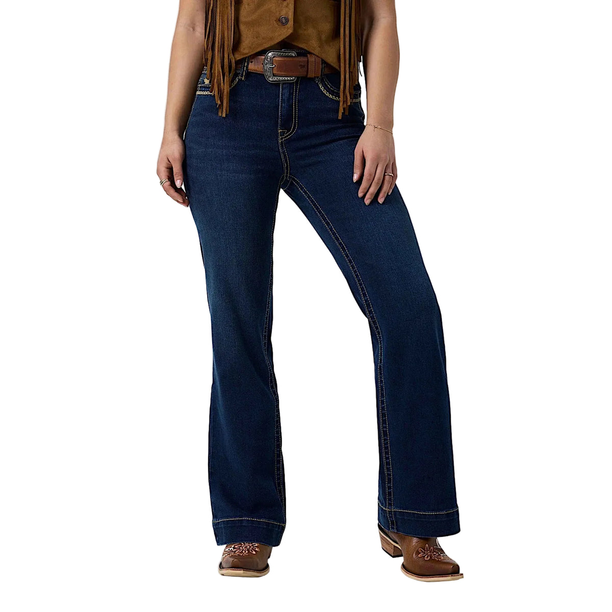 Ringers Western Women's Indi Rodeo High Rise Wide Bootleg Jean - Dark Blue