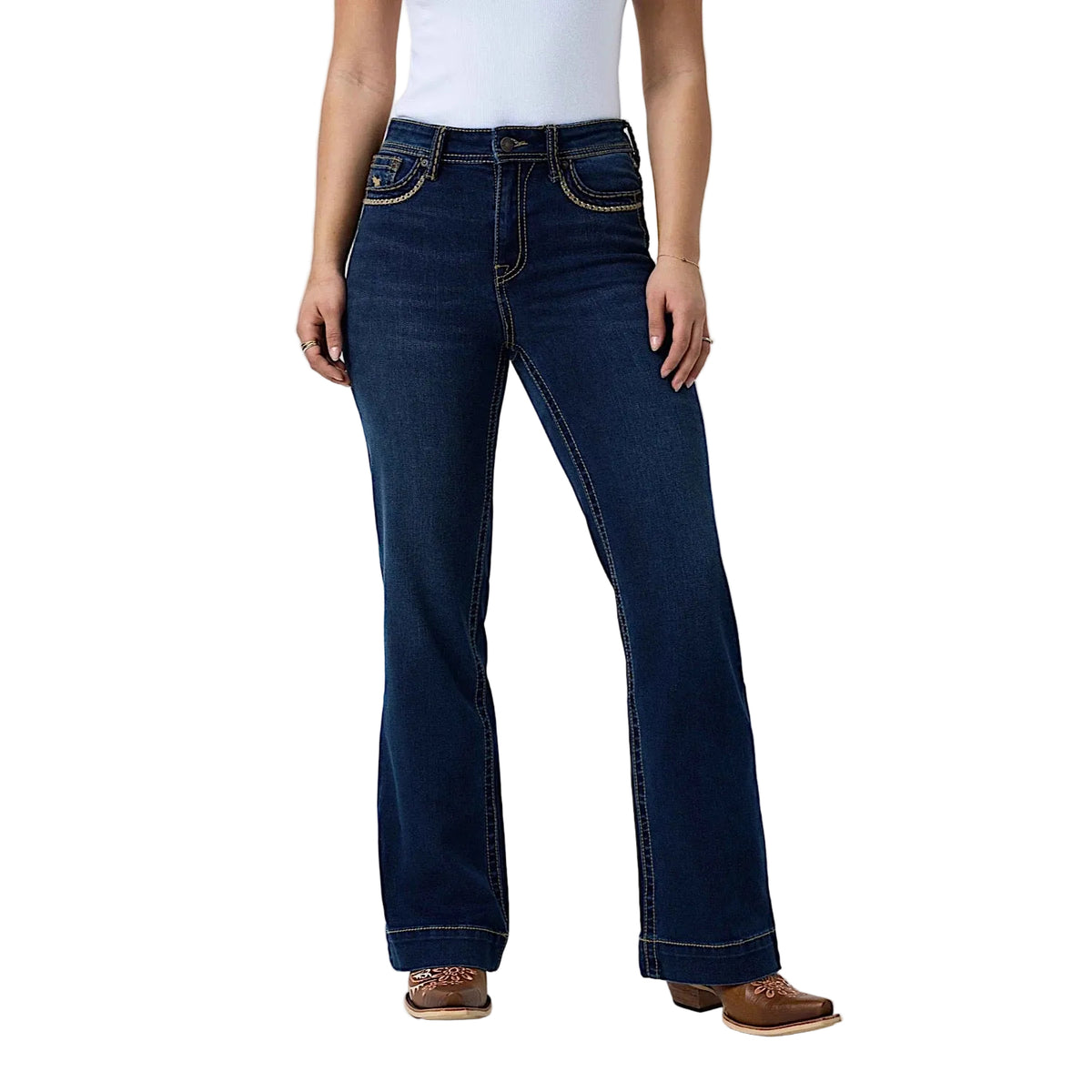 Ringers Western Women's Indi Rodeo High Rise Wide Bootleg Jean - Dark Blue