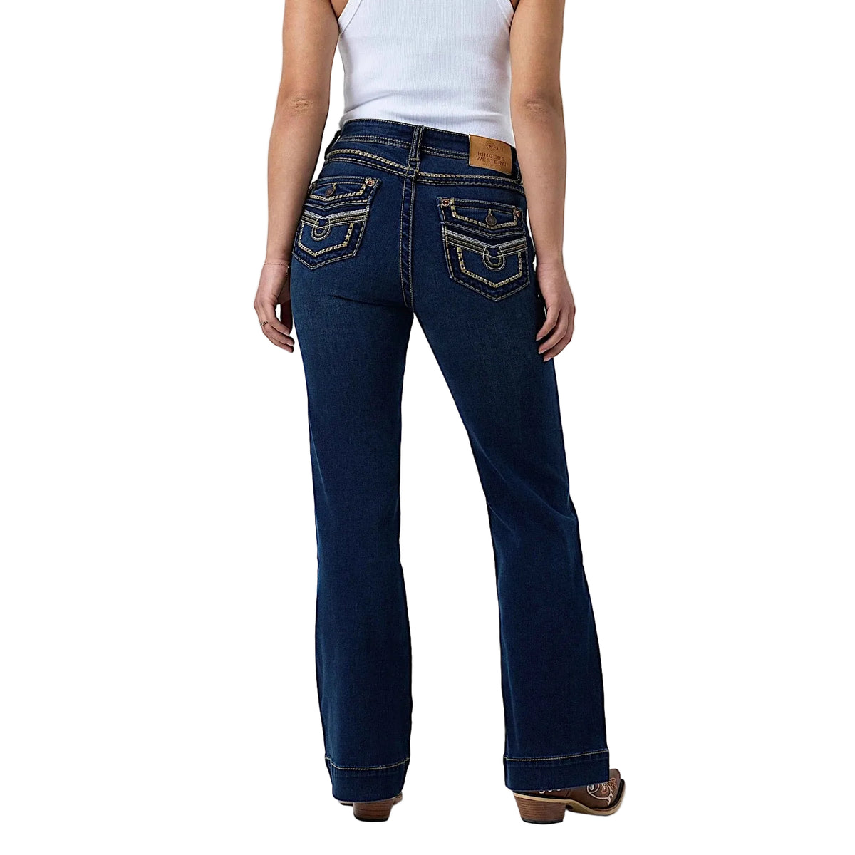 Ringers Western Women's Indi Rodeo High Rise Wide Bootleg Jean - Dark Blue