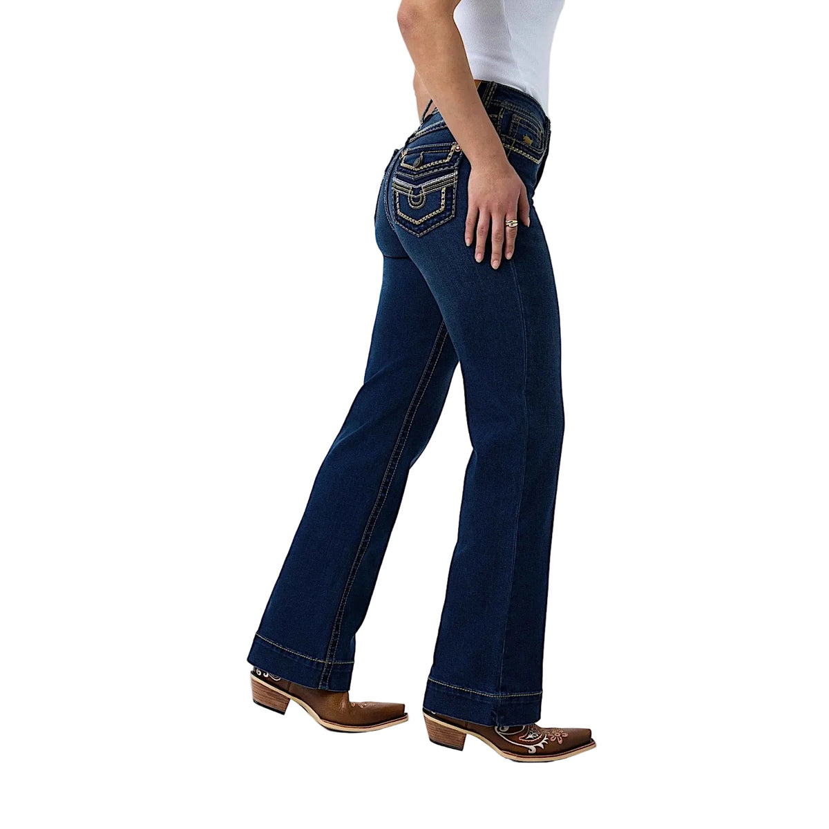 Ringers Western Women's Indi Rodeo High Rise Wide Bootleg Jean - Dark Blue