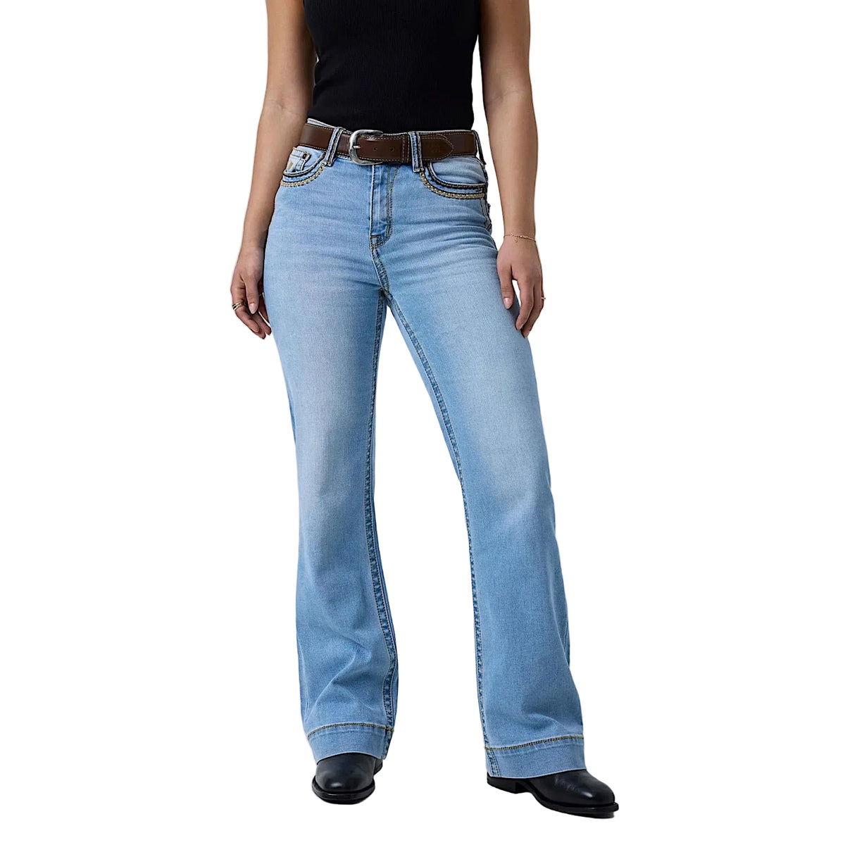 Ringers Western Women's Indi Rodeo High Rise Wide Bootleg Jean - Light Blue