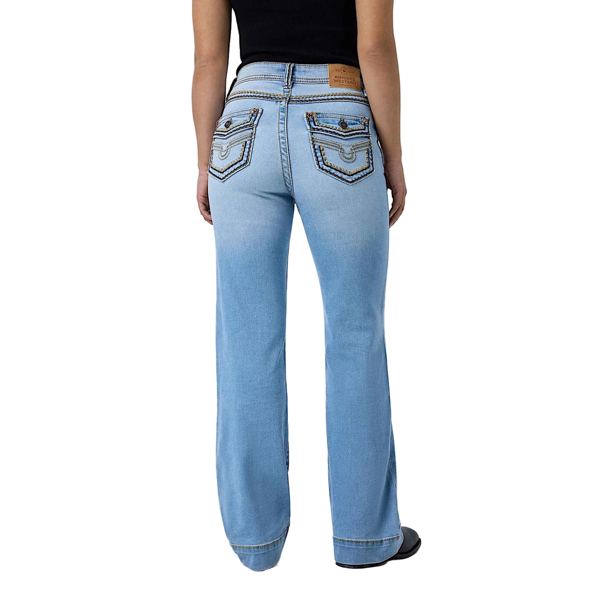 Ringers Western Women's Indi Rodeo High Rise Wide Bootleg Jean - Light Blue