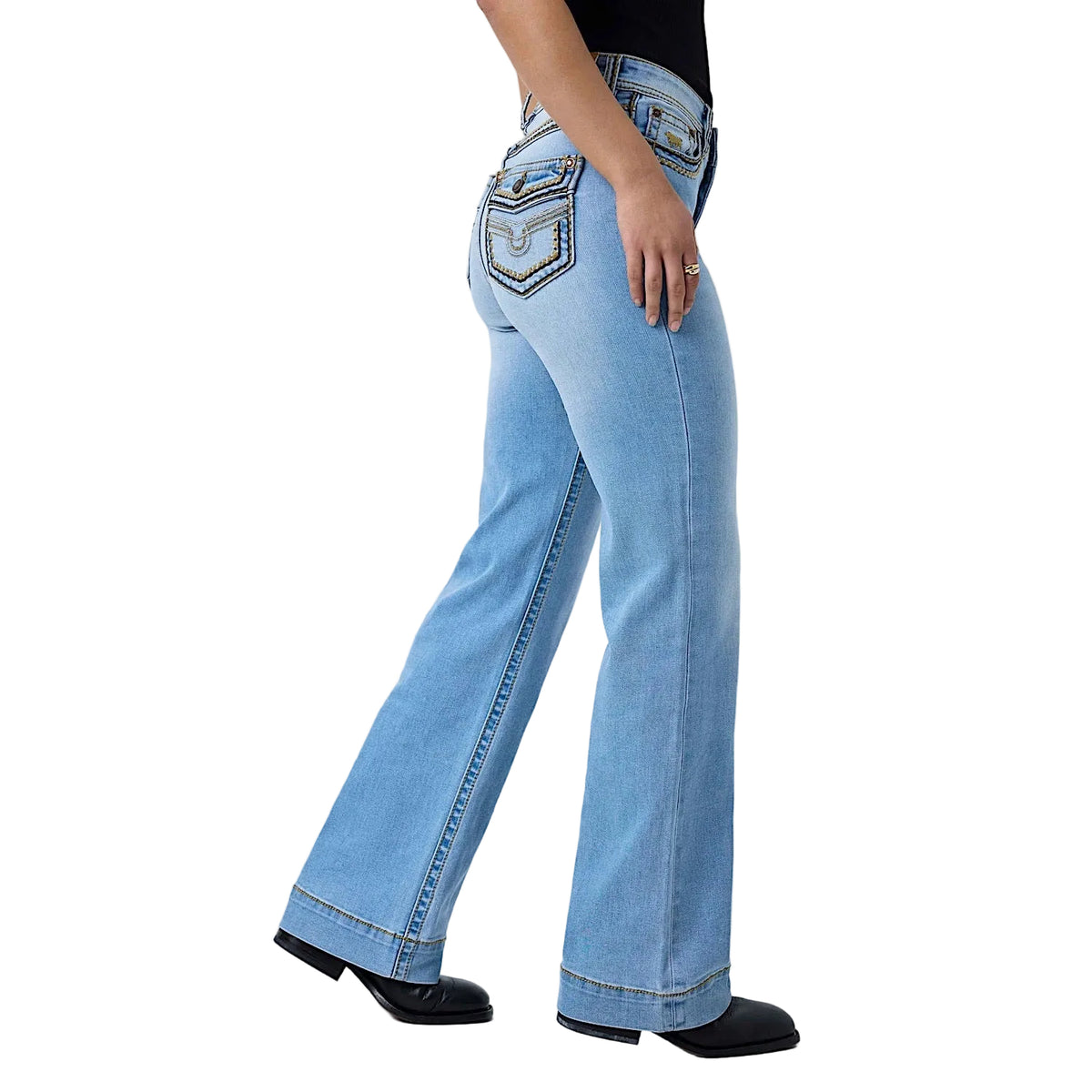 Ringers Western Women's Indi Rodeo High Rise Wide Bootleg Jean - Light Blue