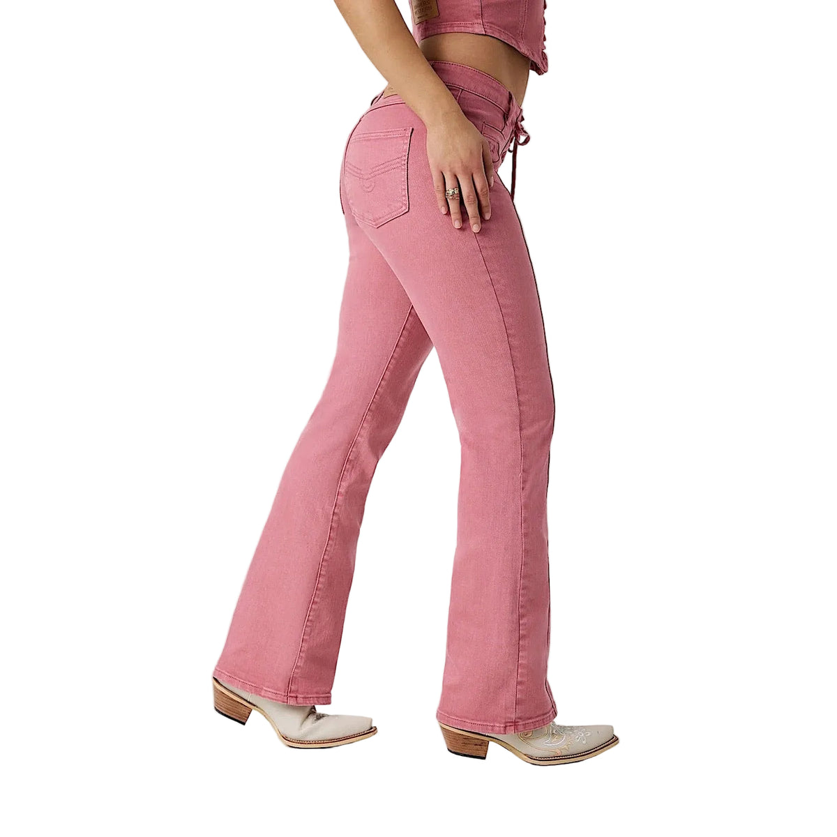 Ringers Western Women's Rodeo Rose Lace Front Mid Rise Bootleg Jean - Washed Pink