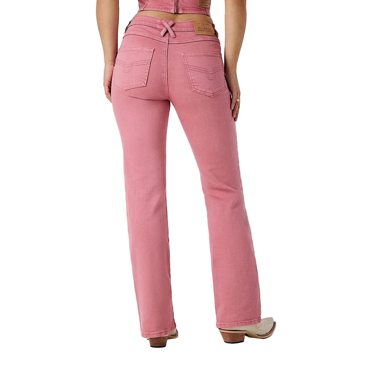 Ringers Western Women's Rodeo Rose Lace Front Mid Rise Bootleg Jean - Washed Pink