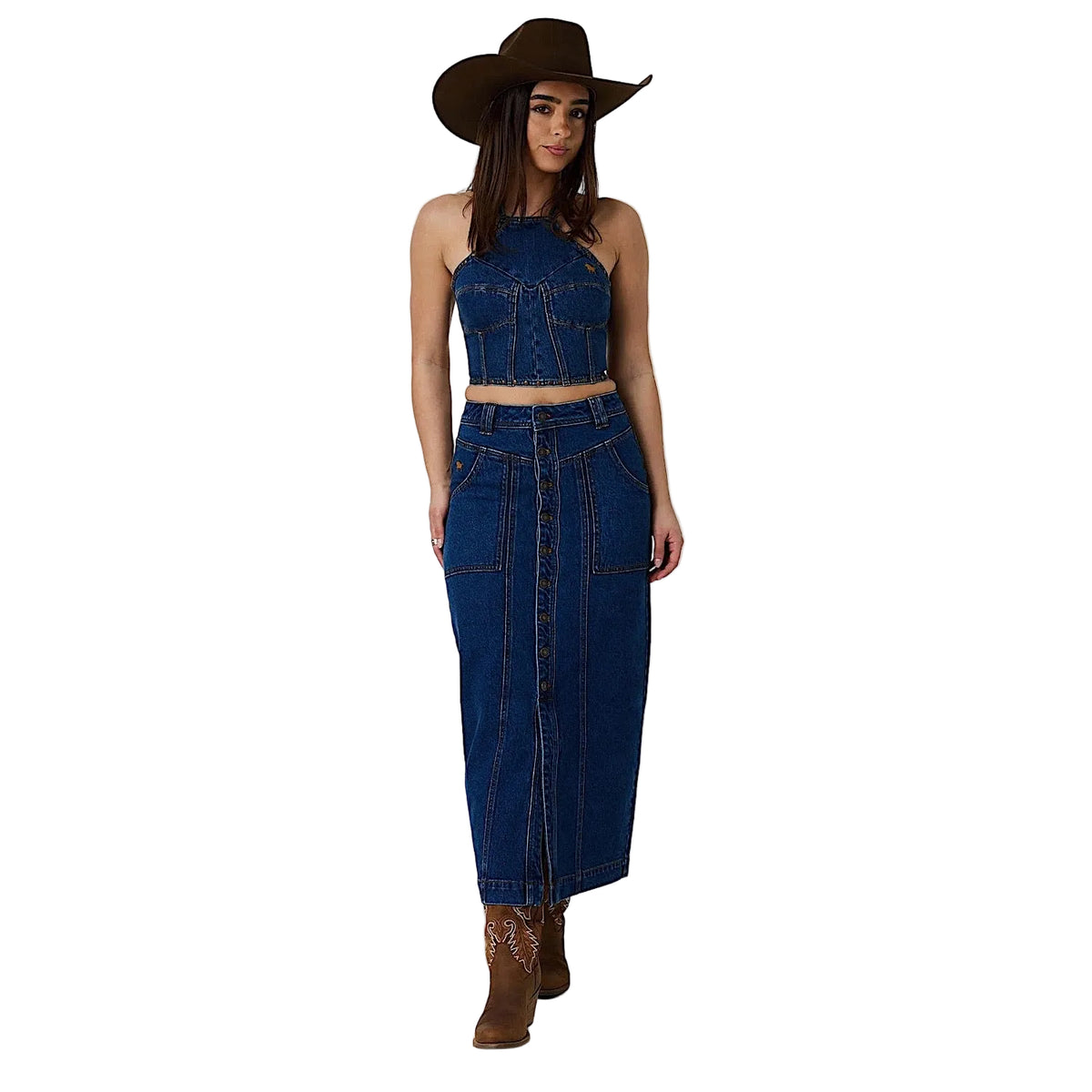 Ringers Western Women's Kathlene Mid Rise Maxi Skirt - Classic Blue
