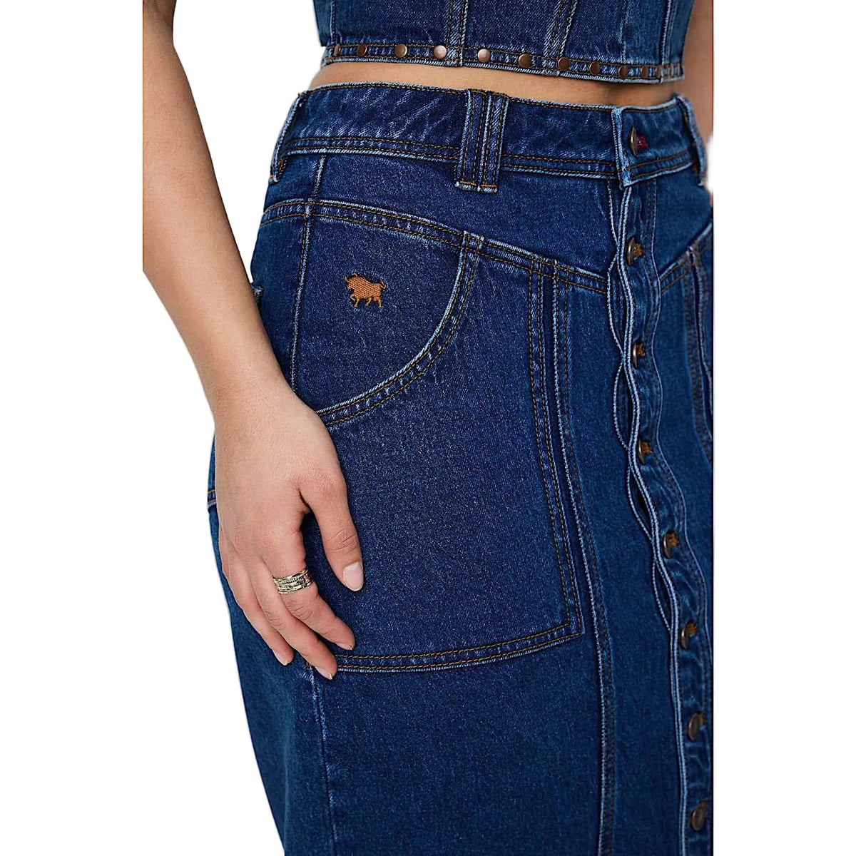 Ringers Western Women's Kathlene Mid Rise Maxi Skirt - Classic Blue