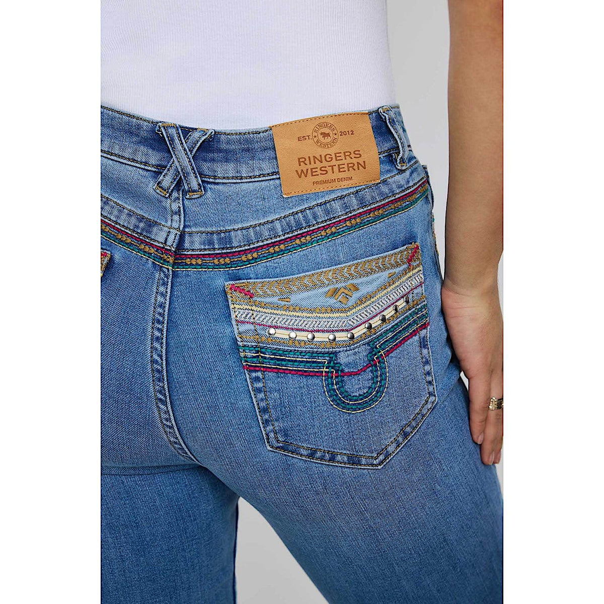 Ringers Western Women's Penny Rodeo Festival High Rise Bootleg Jean - Mid Blue