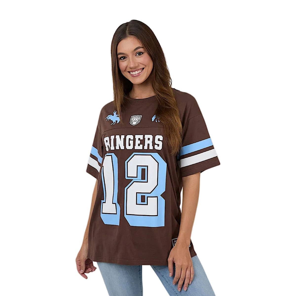 Ringers Western Women's Rodeo Cowboy Athletic Oversized T-Shirt - Chocolate