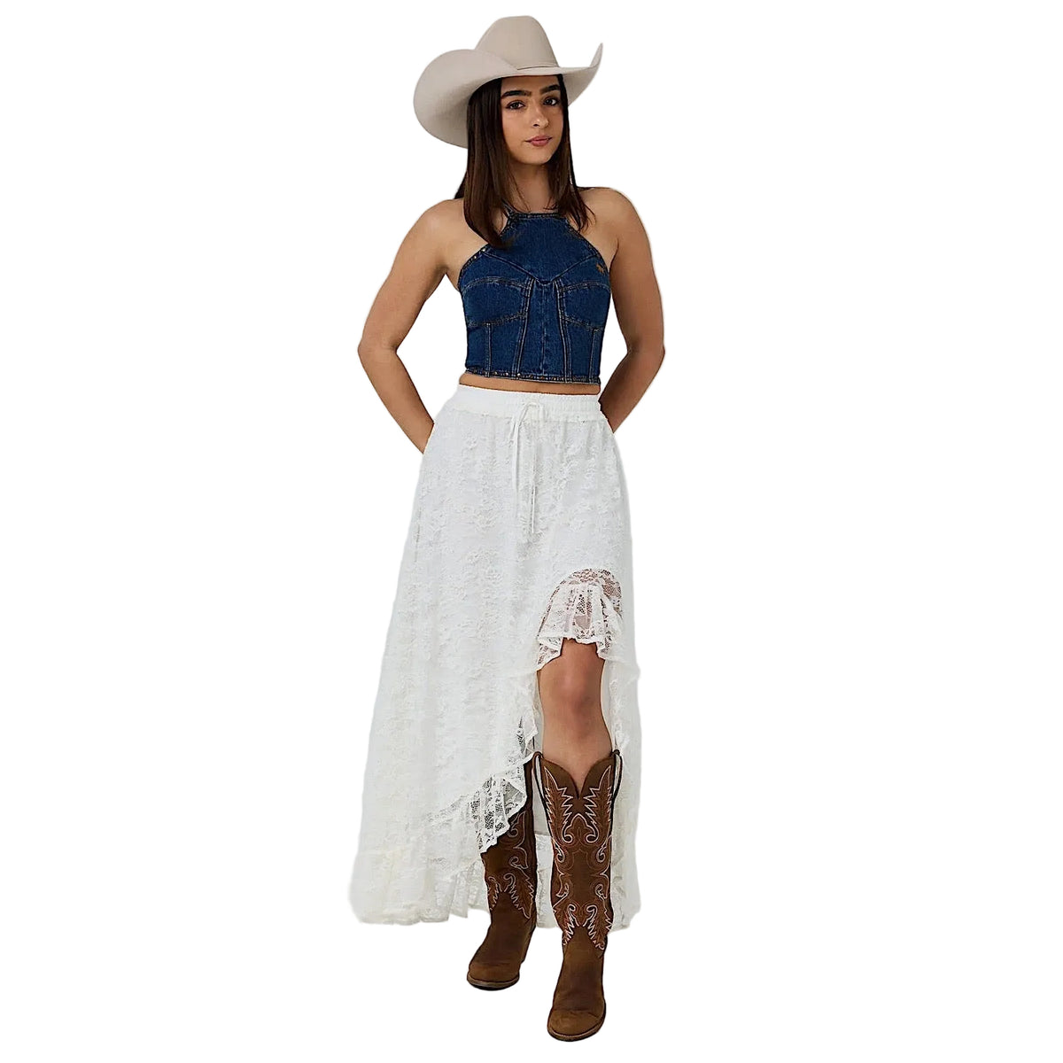 Ringers Western Women's Almost A Cowgirl Shirred Maxi Skirt - Off White
