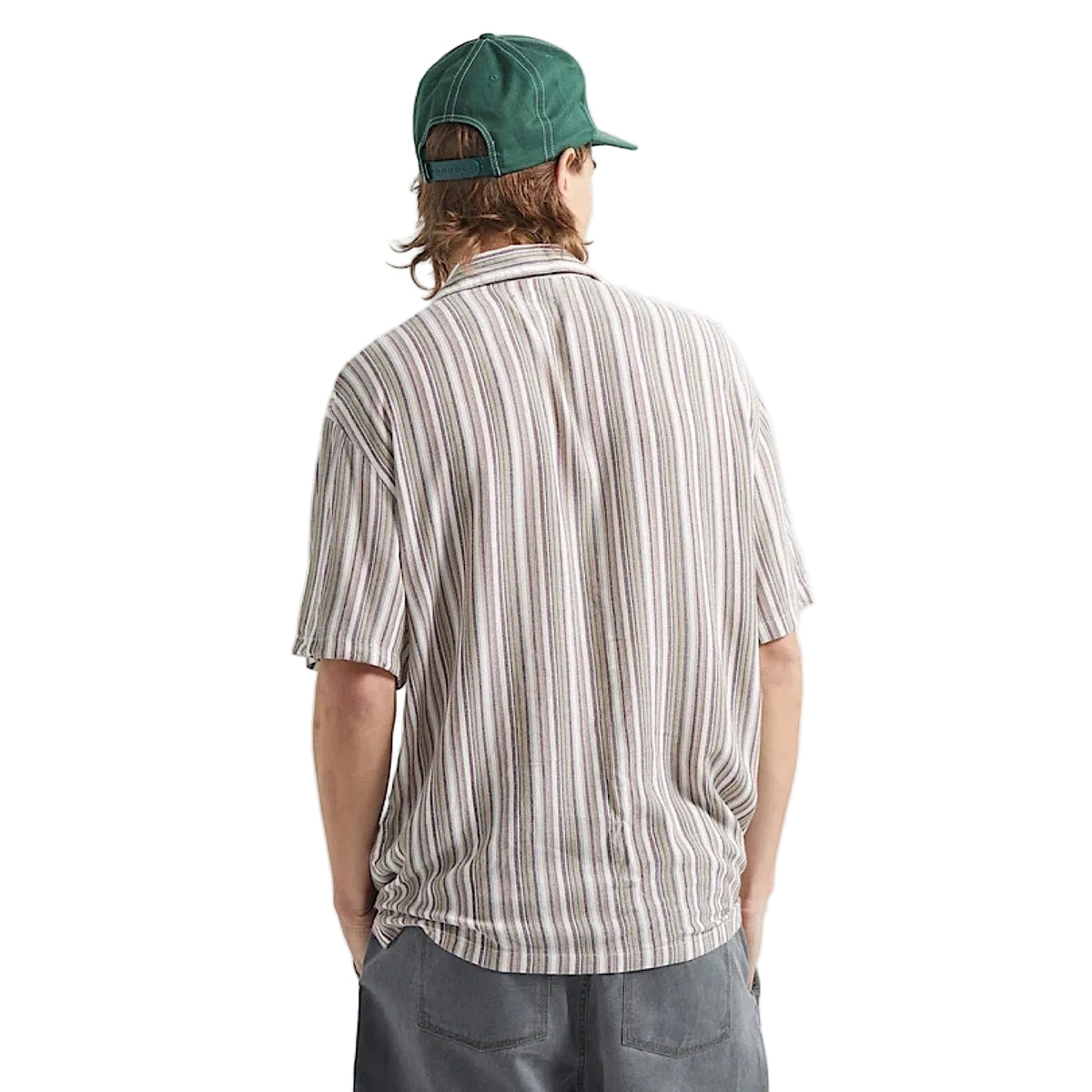 Brixton Men's Bunker Twisted Stripe Short Sleeve Woven Shirt - Robust Red