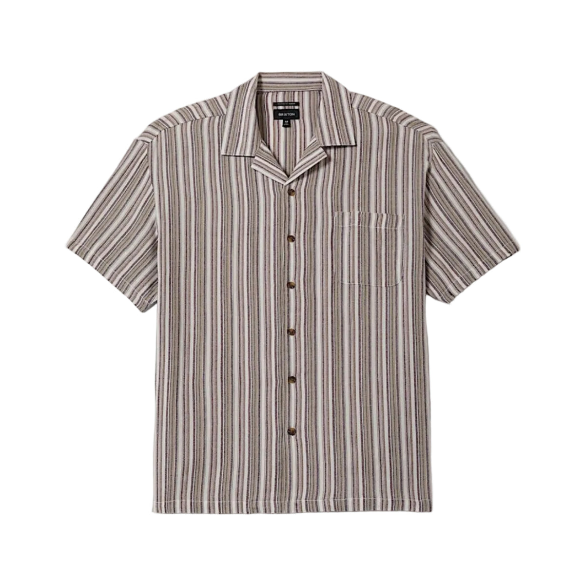 Brixton Men's Bunker Twisted Stripe Short Sleeve Woven Shirt - Robust Red