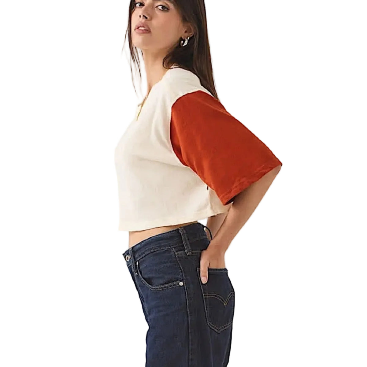 Brixton Women's Carefree Organic Garment Dyed Cropped Henley - Off White/Rust