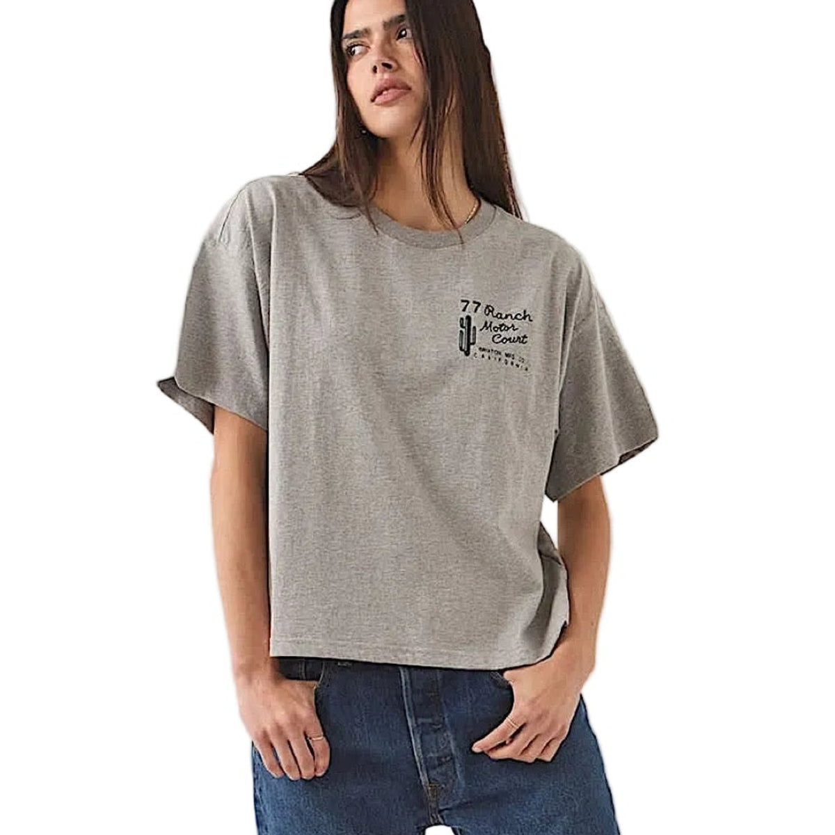 Brixton Women's Ranch Motor Court Boxy Cropped Tee - Heather Grey
