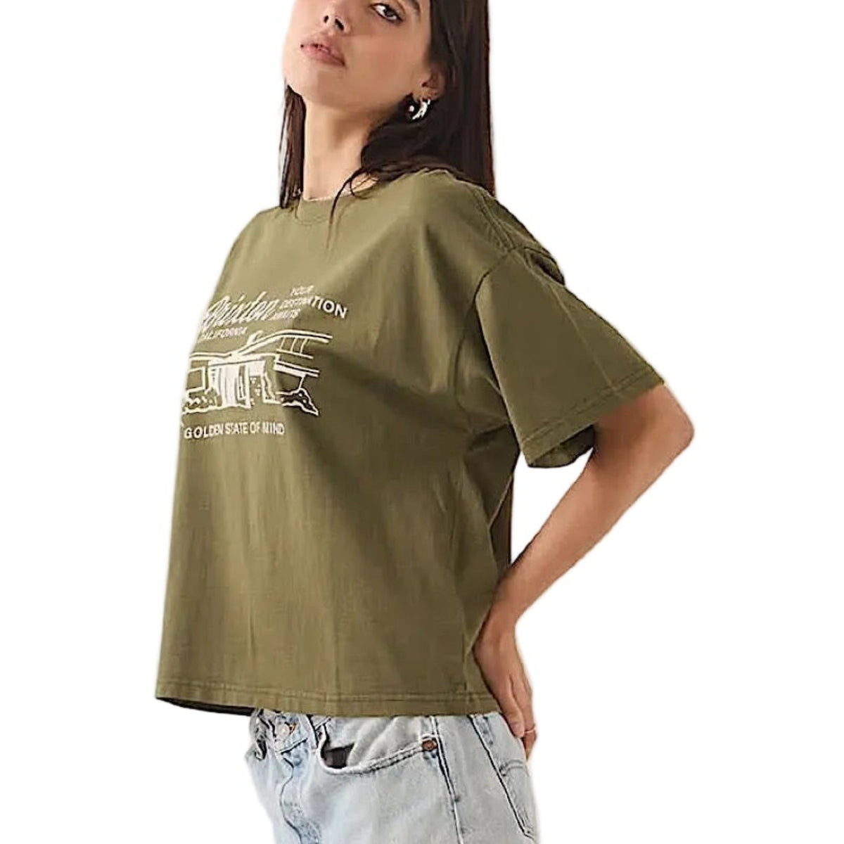Brixton Women's Your Destination Awaits Boxy Cropped Tee - Dark Olive