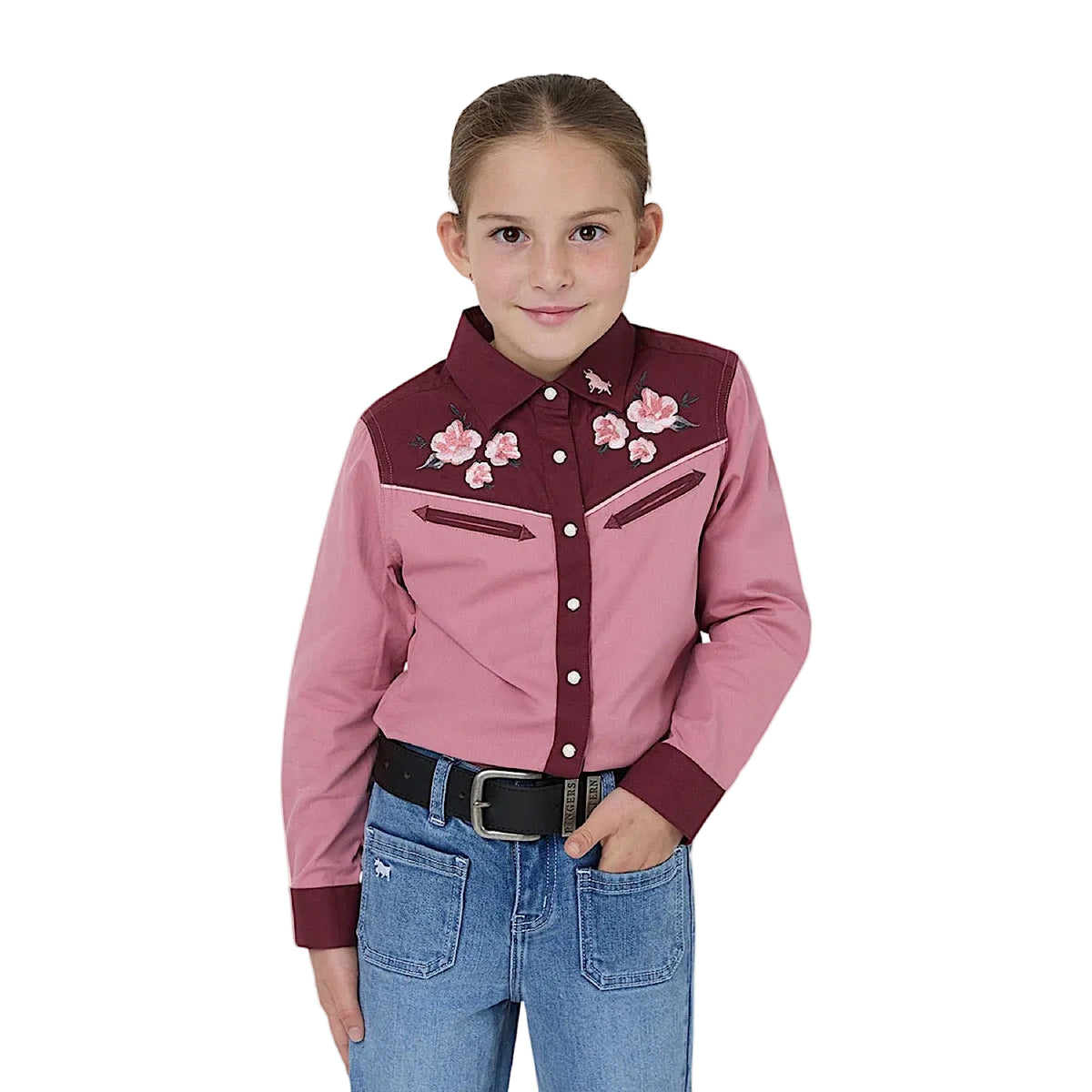 Ringers Western Girls Bonnie Western Shirt - Dusty Pink/Plum