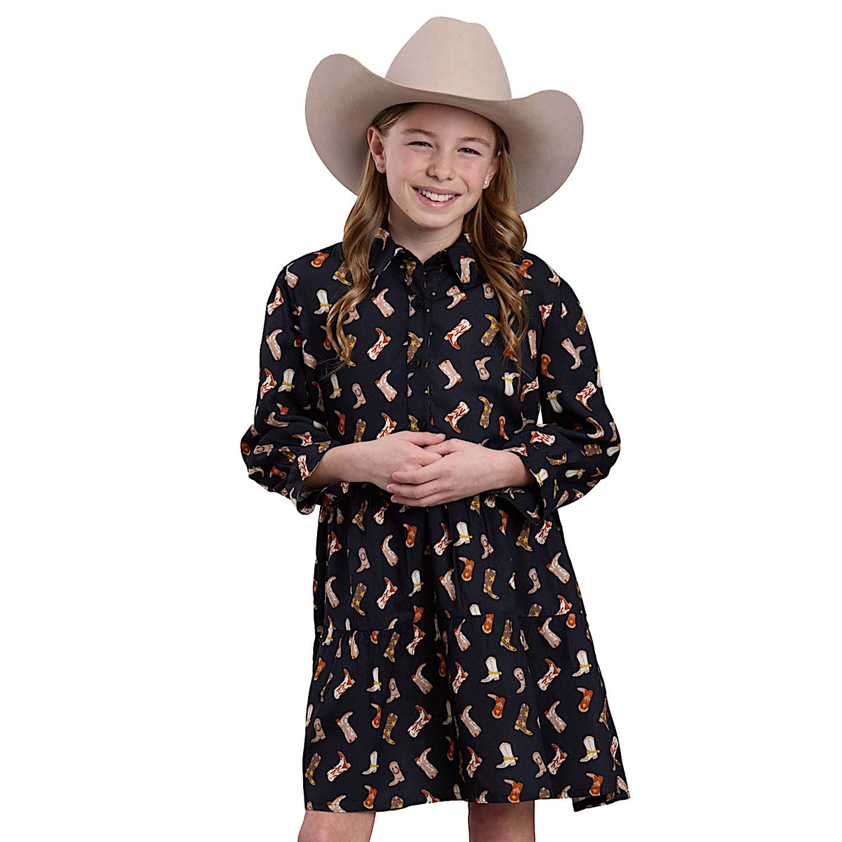 Roper Girl’s Five Star Collection Long Sleeve Dress Print - Black