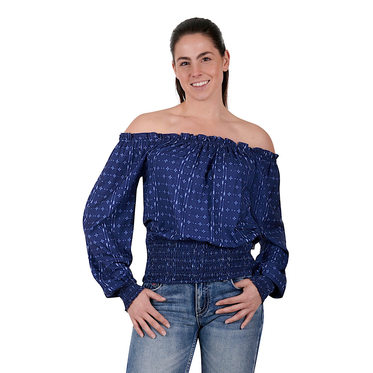 Pure Western Womens Emma Blouse-Navy